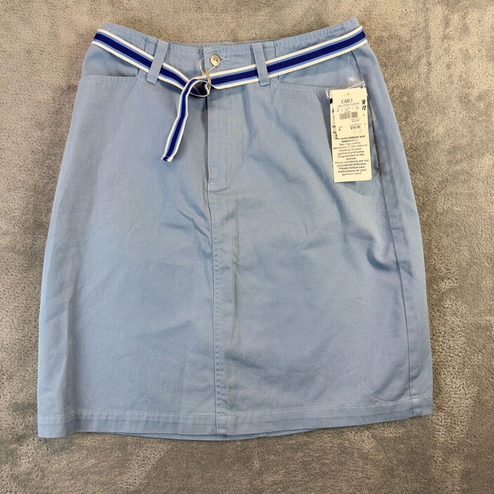 Carolina Blues Skirt Womens 8 Blue w/ Belt Pockets Preppy Office Schoolgirl NWT